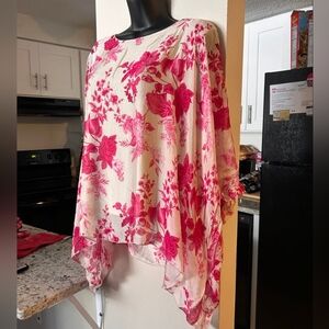 Floral Pink and White Poncho Top